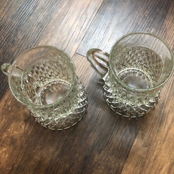 S/2 Heavy Diamond Point Cut Glass Mugs Steins for coffee, beer, hot toddy, latte - Picture 3 of 11